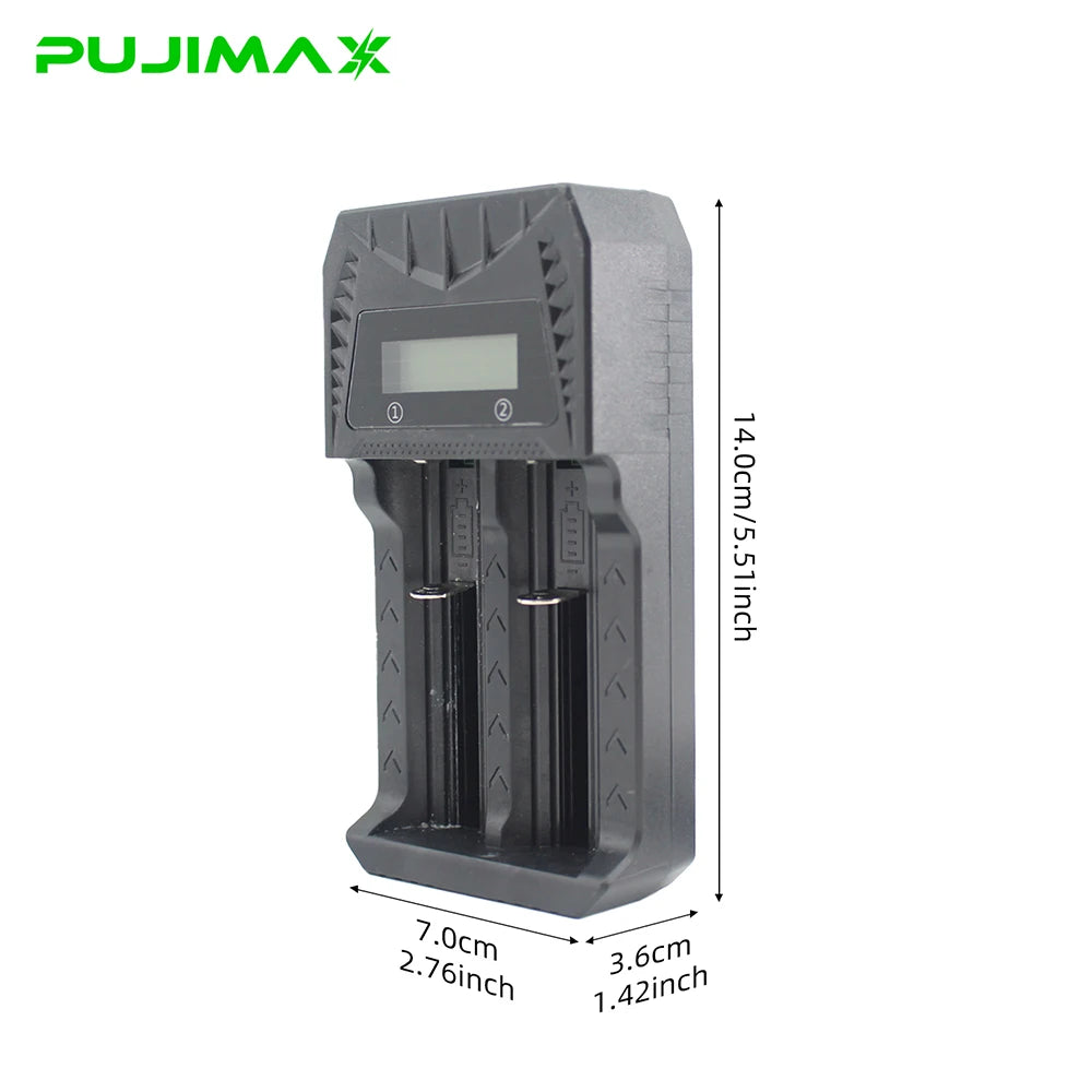 PUJIMAX 2/4 Slots Smart Charger LCD Display Charger for AA/AAA/18650/26650/14500/16340/18500/21700 Ni-MH Ni-Cd Li-ion Batteries