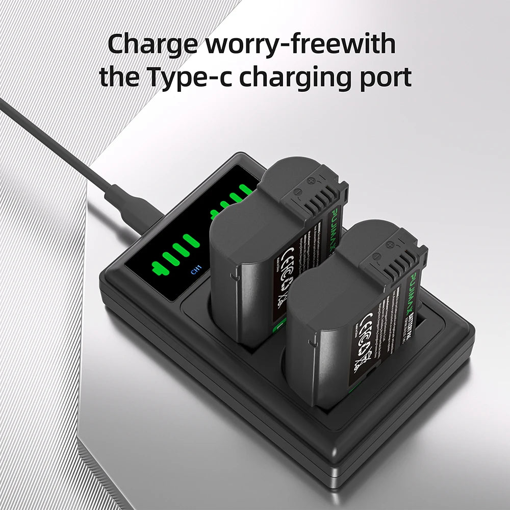 PUJIMAX EN-EL15C EN-EL15 Battery+LED USB Dual Charger for Nikon Z5,Z6,Z6 II,Z7,Z7II D600 D610 D600E D800 D810 D800E D810