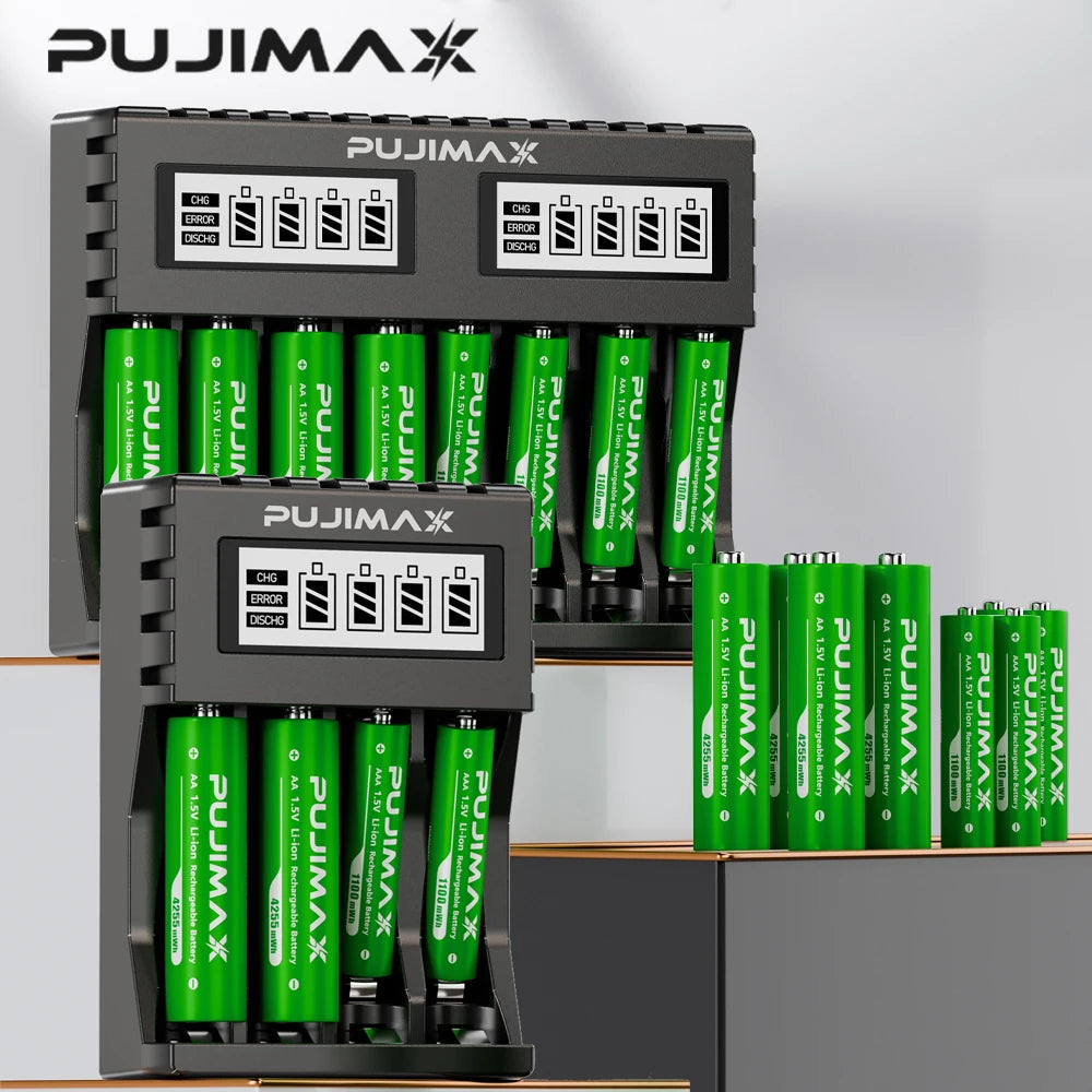PUJIMAX AA/AAA Battery Charger 4255mWh/1100mWh 1.5V Lithium-ion Rechargeable Battery for Remote Control Mouse Fan Electric Toy