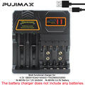 PUJIMAX Battery Charger for 4.2V 18650/16340/14500/21700/26650/32650 Battery 1.2V Ni-MH/Ni-Cd AA AAA 9V Smart Battery Charger