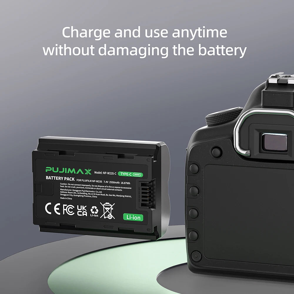 PUJIMAX 2600mAh NP-W235 NP W235 Battery USB-C Rechargeable Camera Battery For Fujifilm X-T5 X-T4 GFX 100S X-H2S X-S20 GFX 50S II