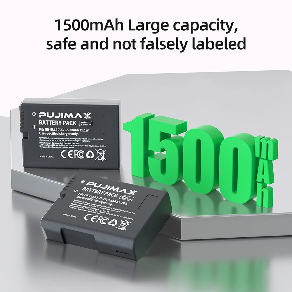 PUJIMAX 1500mah EN-EL14a EL14 CAMERA BATTERY EN-EL14 For Nikon P7000 P7100 P7800 P7700 D3100 D3200 D3300 D3400 D3500 D5600 D5100