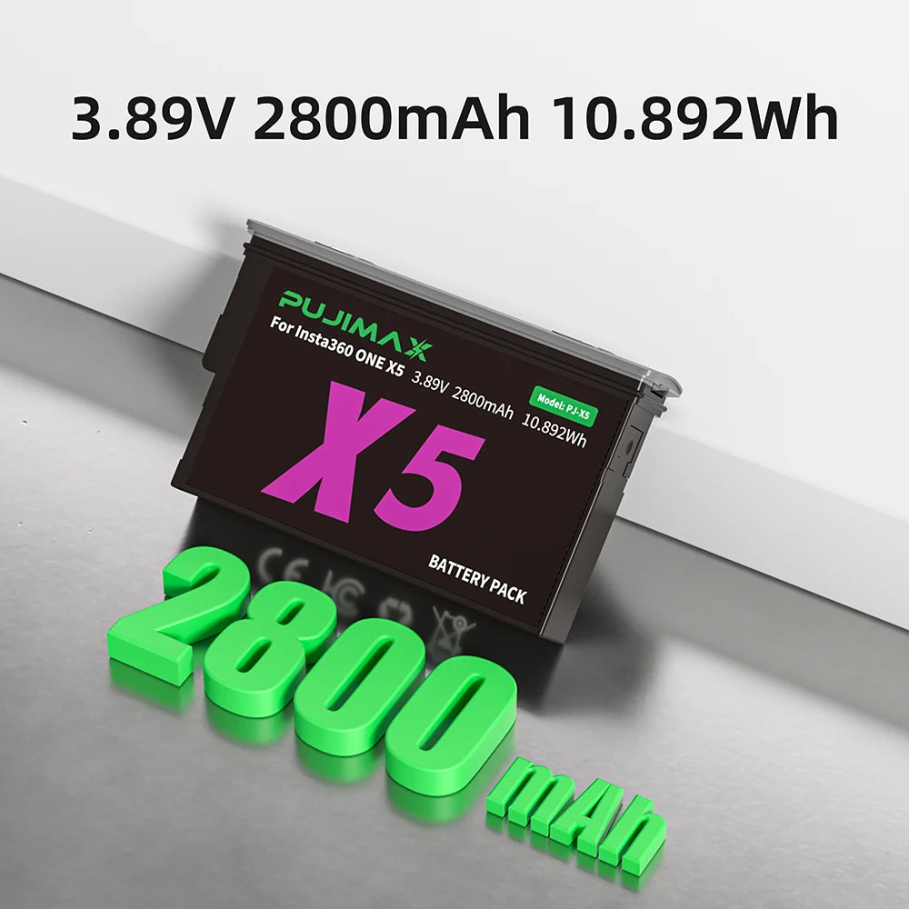 PUJIMAX 2800mAh Rechargeable Battery For Insta360 X5 2 Card Slot PD Battery Charger for Insta 360 ONE X5 Batteries Accessories