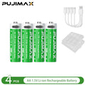 PUJIMAX 1.5V AA&AAA Rechargeable Lithium Battery 3400mWh/1100mWh, Type-C Port Charging Be Reused 1500 Times For Alarm Clocks