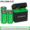 PUJIMAX 1.5V LR20 10000mWh D Size Batteries with Charger Rechargeable Lithium Battery For Flashlight Gas stoves Water Heaters