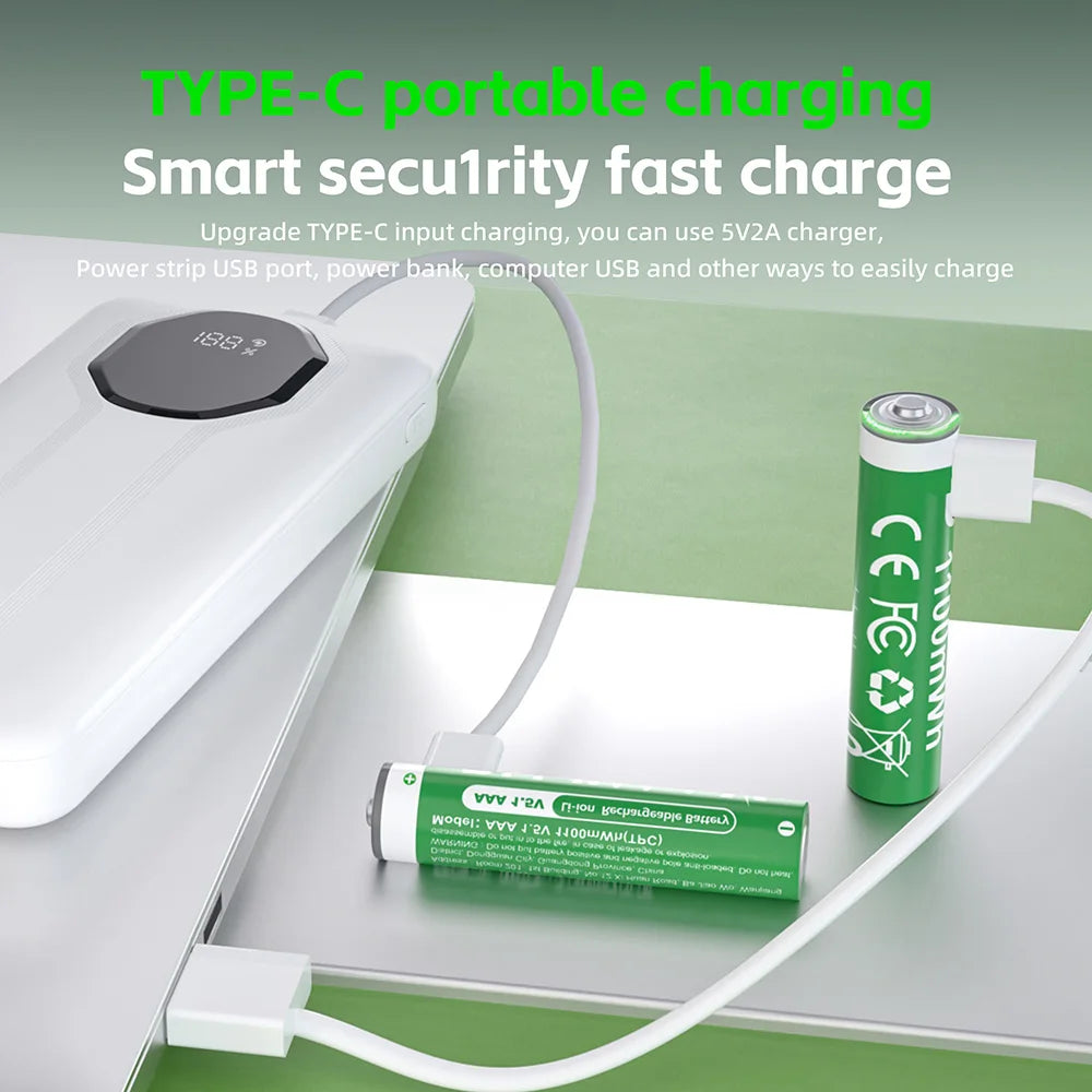 PUJIMAX 2 Hour Fast charging AAA 1.5V Rechargeable Battery 1100mWh Lithium Battery Type C Li-ion Batteries for toy keyboard