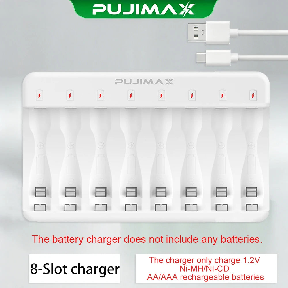 PUJIMAX 8-Slots 1.2V LCD Display Smart Battery Charger For AA/AAA NiMh NiCd Rechargeable Batteries aa aaa Batteries Charger