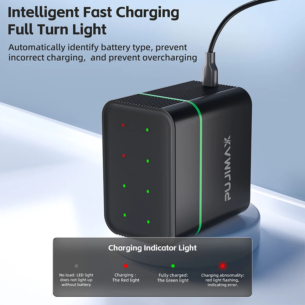 PUJIMAX AA Smart Charging Compartment 8 Slot 1.5V 4255mWh Lithium Battery Rechargeable Charger Set Large Capacity