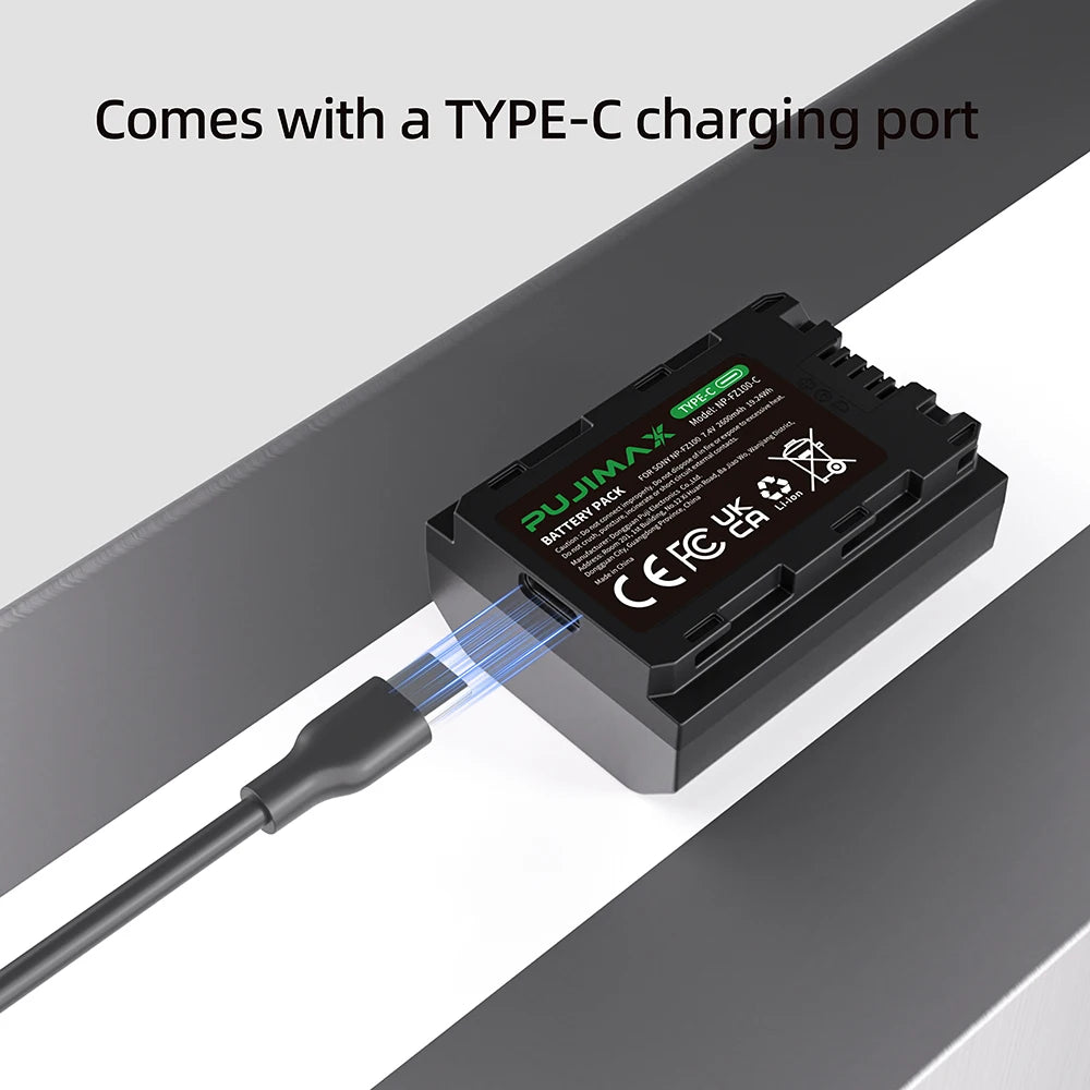 PUJIMAX NP-FZ100 NP FZ100 NPFZ100 Battery with Type-C Cable for Sony A7 III Alpha A7R III A7R IV A7M4 A7M3 A9 A9R FX30 A6600 A7S