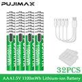 PUJIMAX 1.5V AAA 1100mWh Li-ion Rechargeable Battery Real Capacity Lithium Battery USB Type C Li-ion Batteries For Alarm Clock