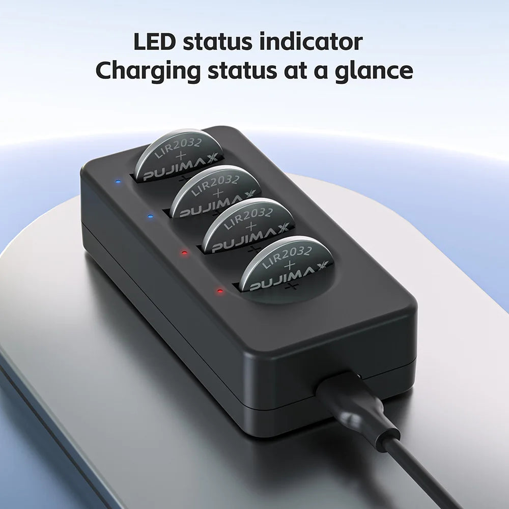PUJIMAX High Quality Universal USB Interface 4-Slot Charger for LIR220 LIR1632 LIR2032 LIR2025 LIR2016 LIR2450 Button Battery