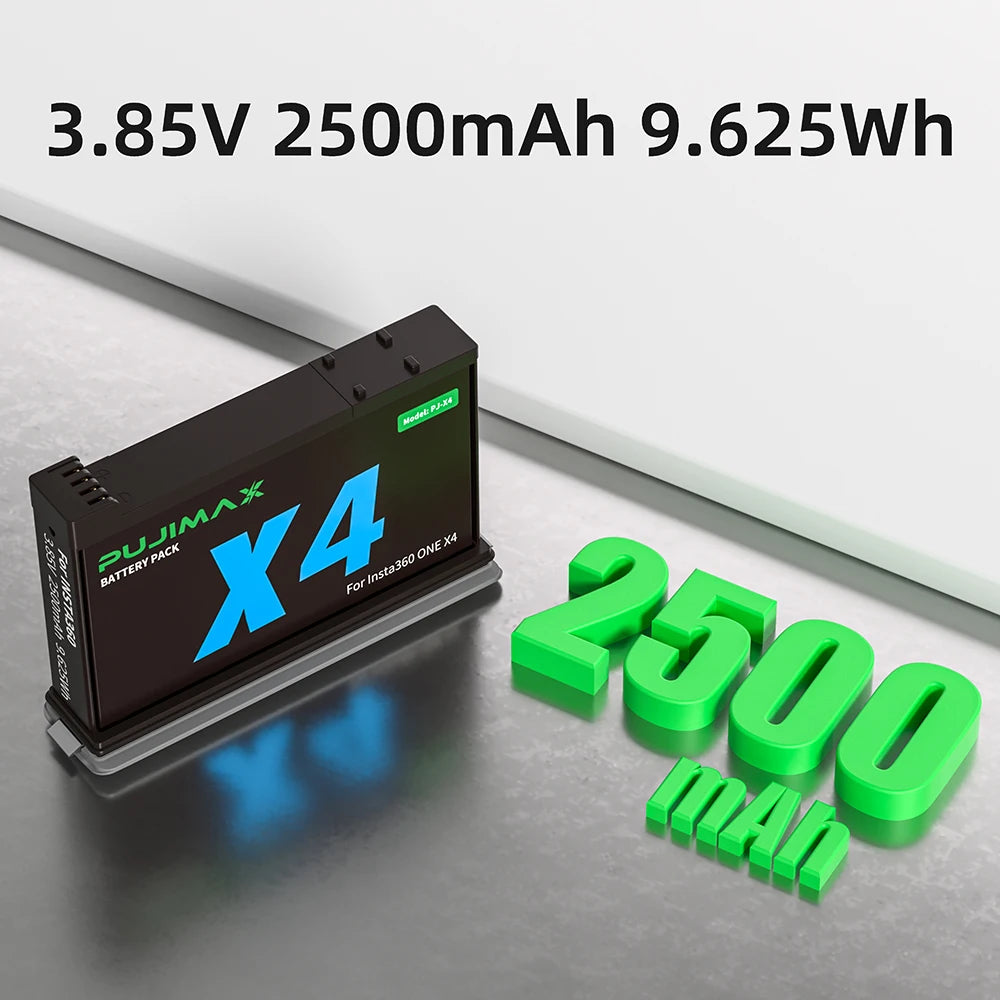 PUJIMAX 2500mAh High Capacity Battery For Insta360 X4 Battery+Fast Charging Case Storage Box For Insta 360 ONE X 4 Accessories