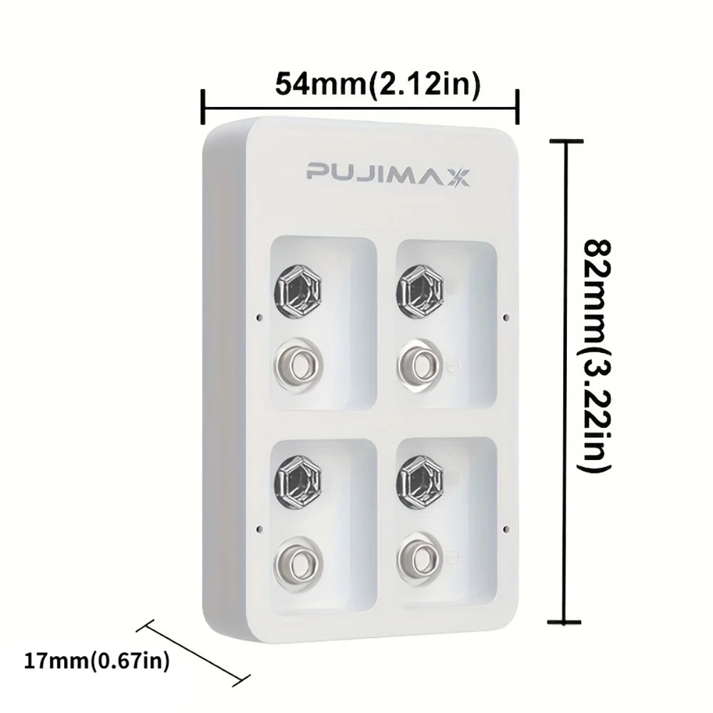 PUJIMAX 4 Slots Smart Fast Battery Charger With LED Indicators USB Cable For 9V Ni-MH/Ni-Cd/Li-ion Rechargeable Batteries