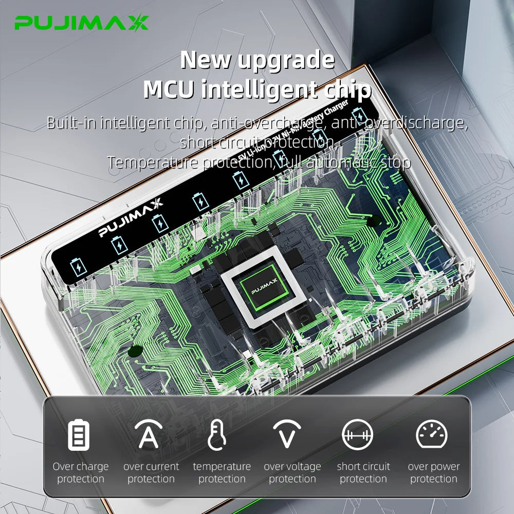 PUJIMAX AA AAA 1.5V Rechargeable Lithium Battery Charger Set Li-ion Battery With Smart Battery Charger Safe Durable