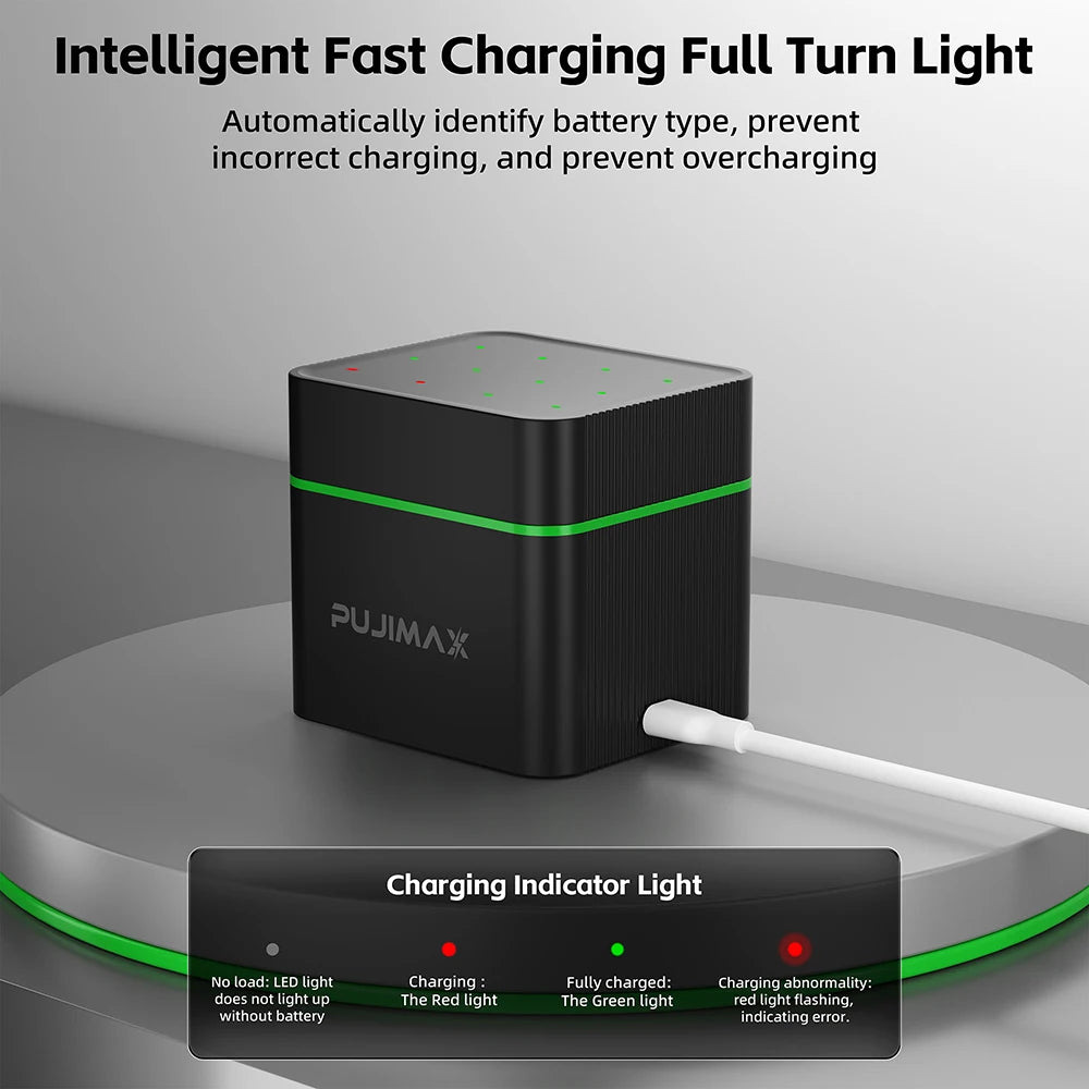 PUJIMAX 4/8/12 Slot 1.5V AAA Li-ion Batteries Charger 1.5V AAA 1100mWh Rechargeable Battery for Mouse Remote Control Clock Radio