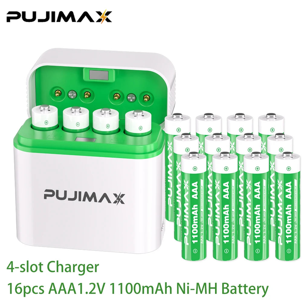 PUJIMAX Rechargeable Ni-MH Battery AAA 1100mAh Ni-MH Battery Original Smart Battery Charger With USB Cable For Gamepad GPS Toys