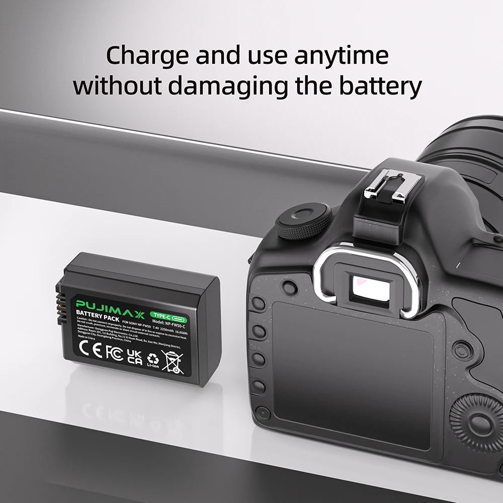 PUJIMAX New 2250mAh NP-FW50 NPFW50 Battery For Sony ZV-E10 Alpha A6400 A6000 A6300 A6500 A5100 A7 A7II A7RII A7SII A7S A7S2 A7R