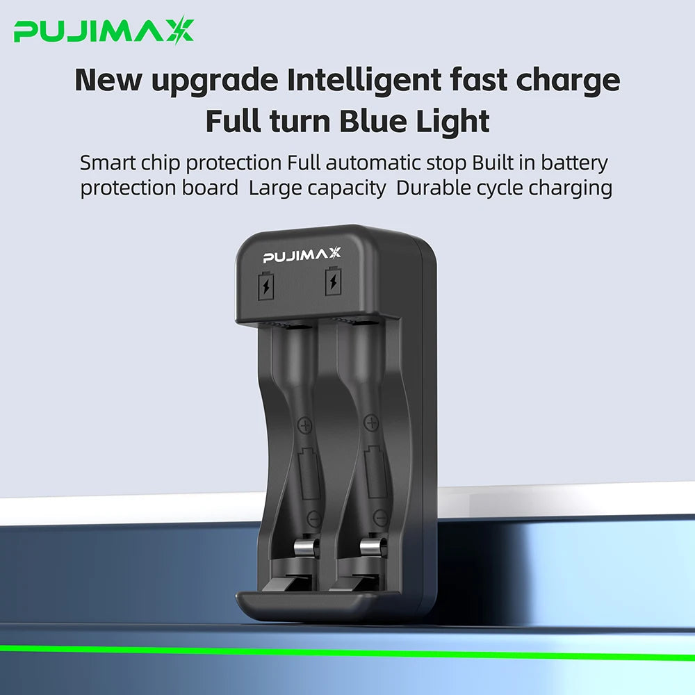 PUJIMAX Lithium-ion Rechargeable Batteries for Clock Radio Video Game 1.5V AA 4255mWh AAA 1100mWh Batteries Charger+Data Cable