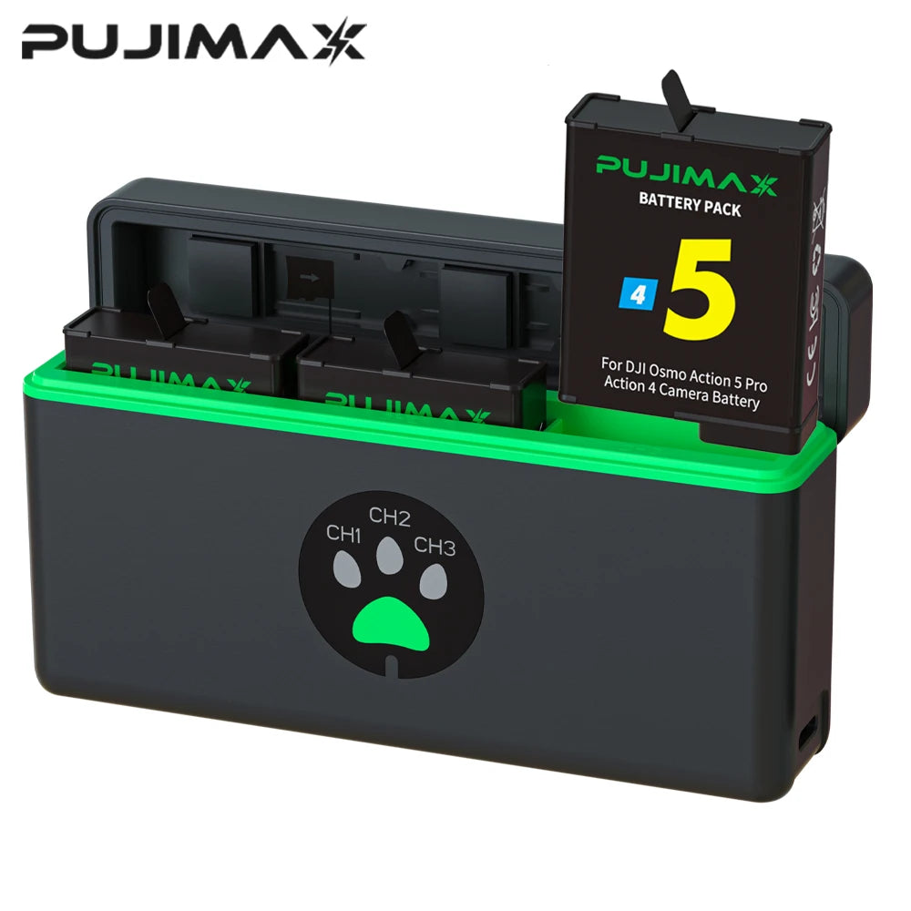 Pujimax For DJI Osmo 360 2100mAh Replacement Li-ion Battery For DJI Osmo Action 5 Pro/4/3 Charger Box for DJI Osmo 360/4/5Pro