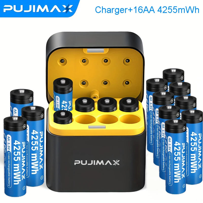 PUJIMAX Rechargeable Battery 1.5V AA 4255mWh Lithium-ion Battery Charger Clock Radio Video Game Mouse Remote Control Batteries