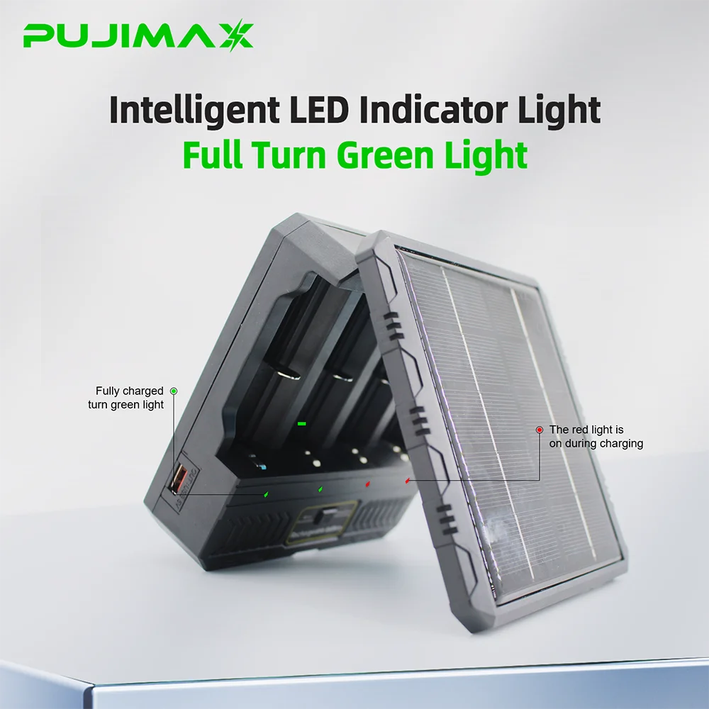 PUJIMAX 18650 Battery Charger Multi Munctional Solar Type C Intelligent Lithium Battery Holder For 18650 Battery Boxs Power Bank
