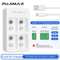 PUJIMAX 4 Slots Smart Fast Battery Charger With LED Indicators USB Cable For 9V Ni-MH/Ni-Cd/Li-ion Rechargeable Batteries