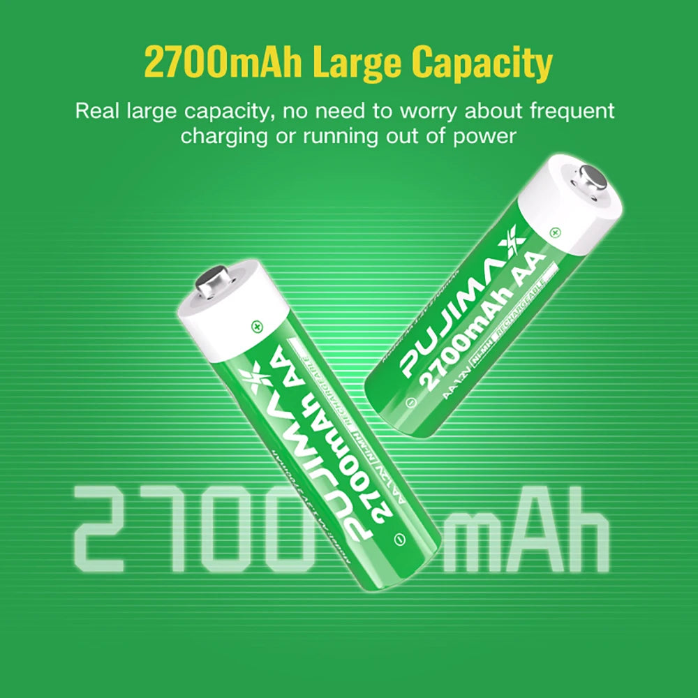 PUJIMAX AAA Rechargeable Batteries High Capacity 2700mAh /1100mAh 1.2V Ni-MH AA/AAA Battery for Clocks Mice Toys+Battery Charger