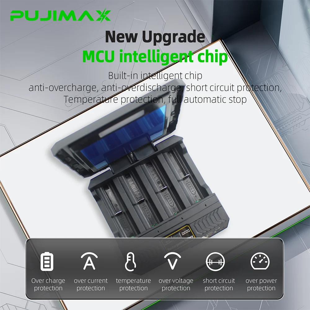 PUJIMAX 18650 Battery Charger Multi Munctional Solar Type C Intelligent Lithium Battery Holder For 18650 Battery Boxs Power Bank