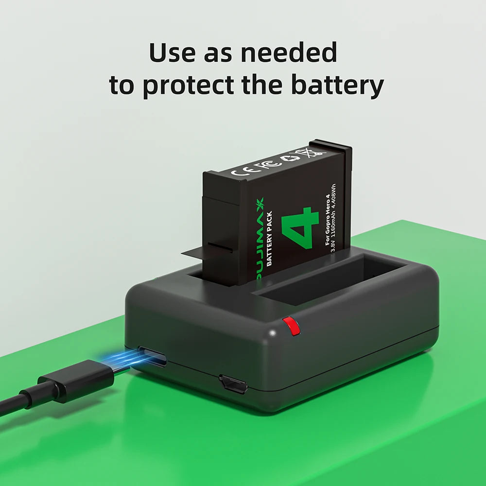 PUJIMAX 1160mAh Gopro Hero 4 Battery Replacement+2-Slots USB Charger for GoPro HERO4 Action Camera Rechargeable Battery