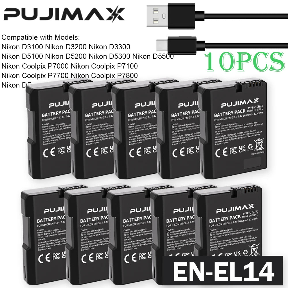 PUJIMAX 1680mAh EN-EL14 EL14 CAMERA BATTERY For Nikon P7000 P7100 P7800 P7700 D3100 D3200 D3300 D3400 D3500 D5600 D5100 D5300