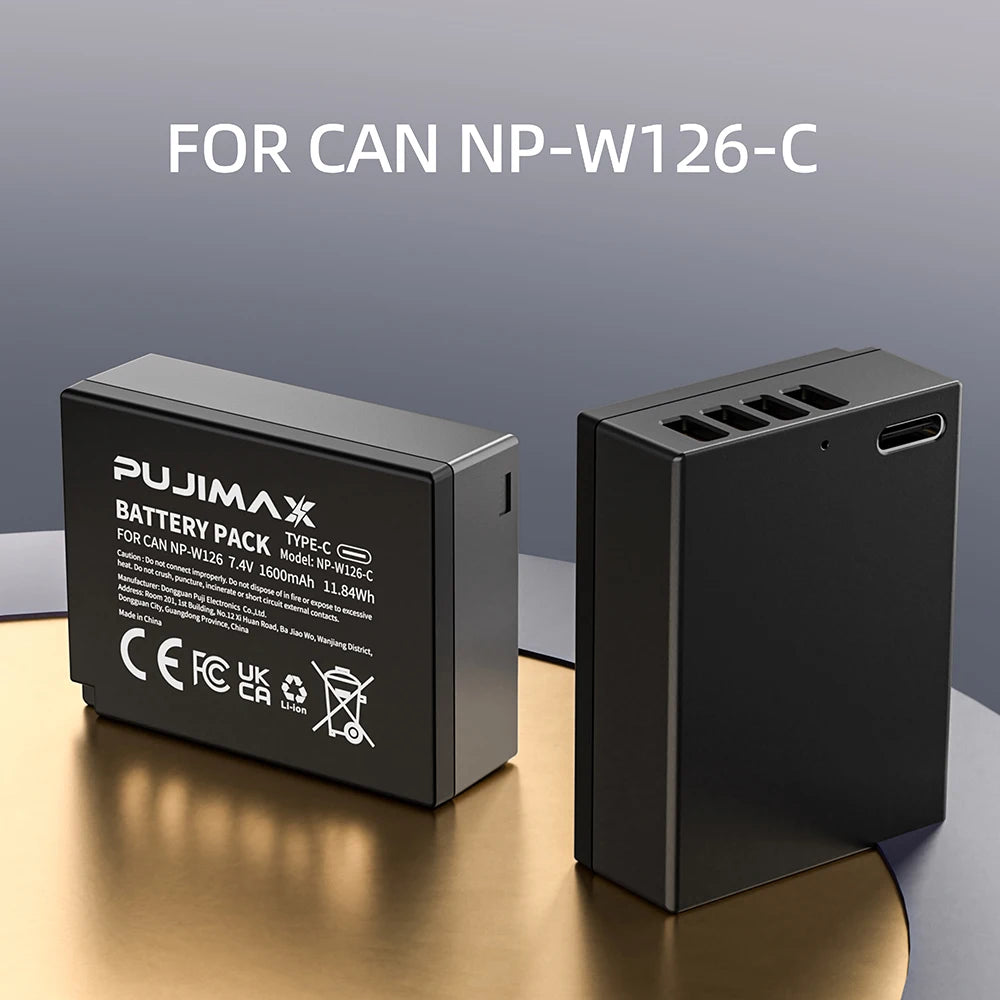 PUJIMAX NP-W126 NP-W126S NP W126 Battery with USB-C Charging for Fujifilm XT30II XM5 X100VI X100V XS10 XT30 XT20 XE4 A5 Cameras