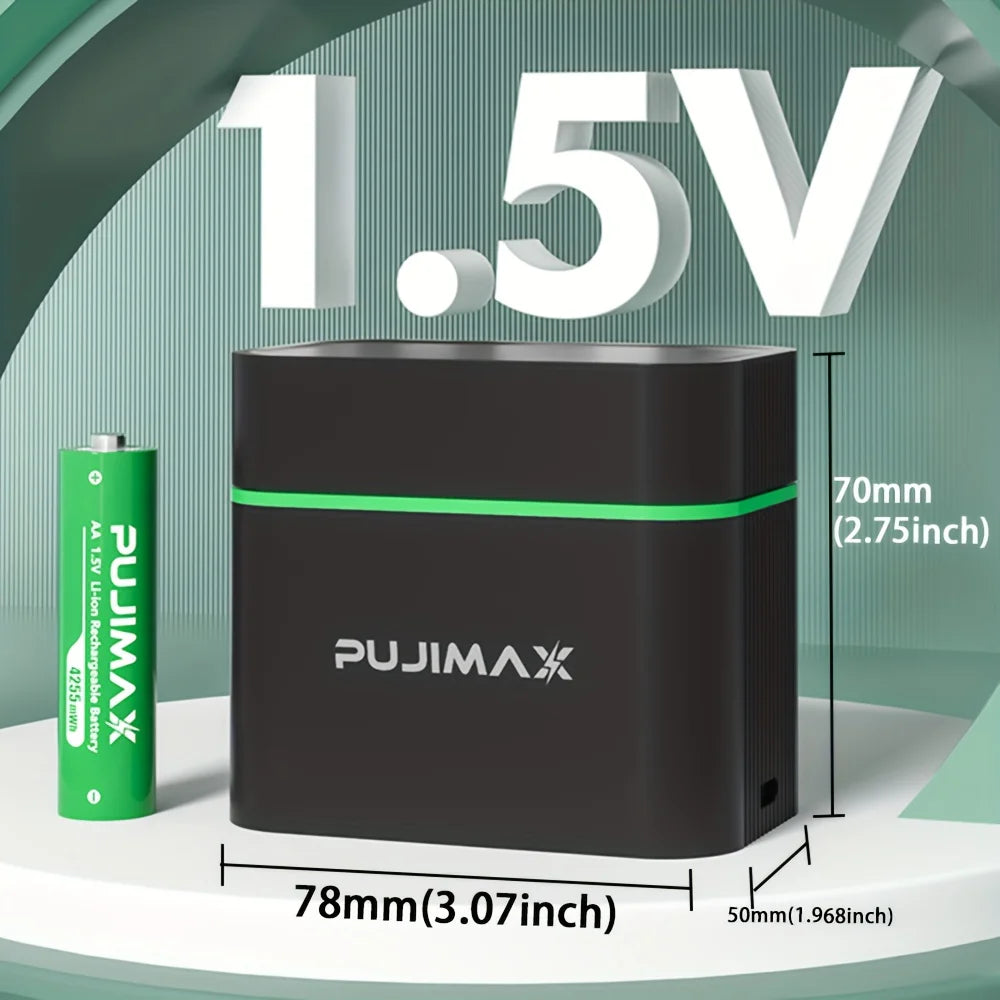 PUJIMAX AA+AAA 1.5V Rechargeable Lithium Battery 8-Slot Charging Compartment 4255mWh& 1100mWh Fast Charging 1.5V Lithium Battery