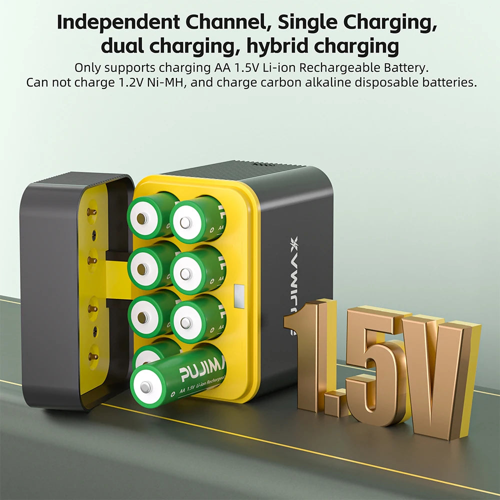 PUJIMAX High Capacity 4255mWh Rechargeable Lithium Battery  AA Lithium-ion Batteries with Quick Charging Portable Charger Box