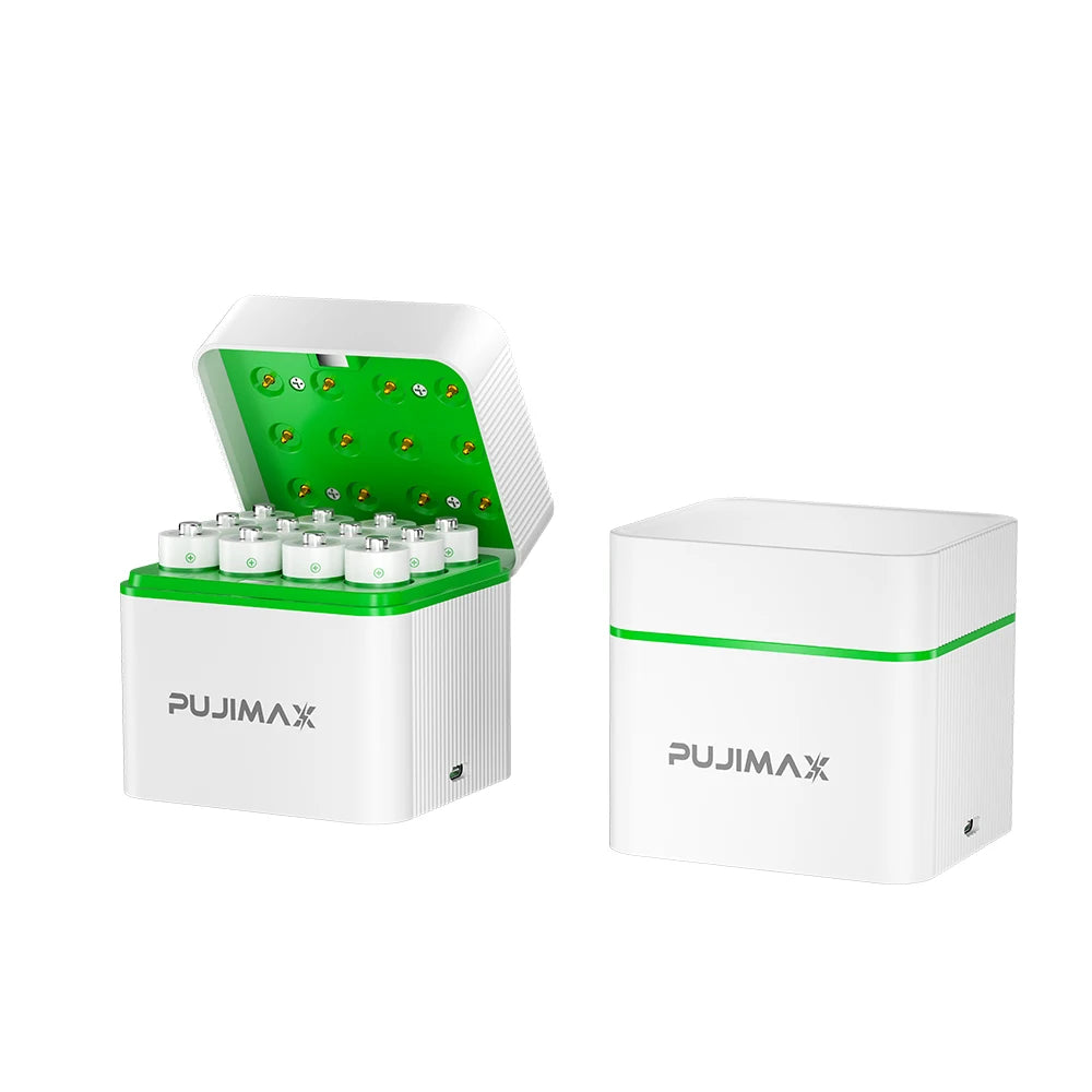 PUJIMAX 12-Slots Smart Battery Charger AA 12PCS 1.2V Ni-MH Batteries Rechargeable Battery Set Charger Independent Fast Charging