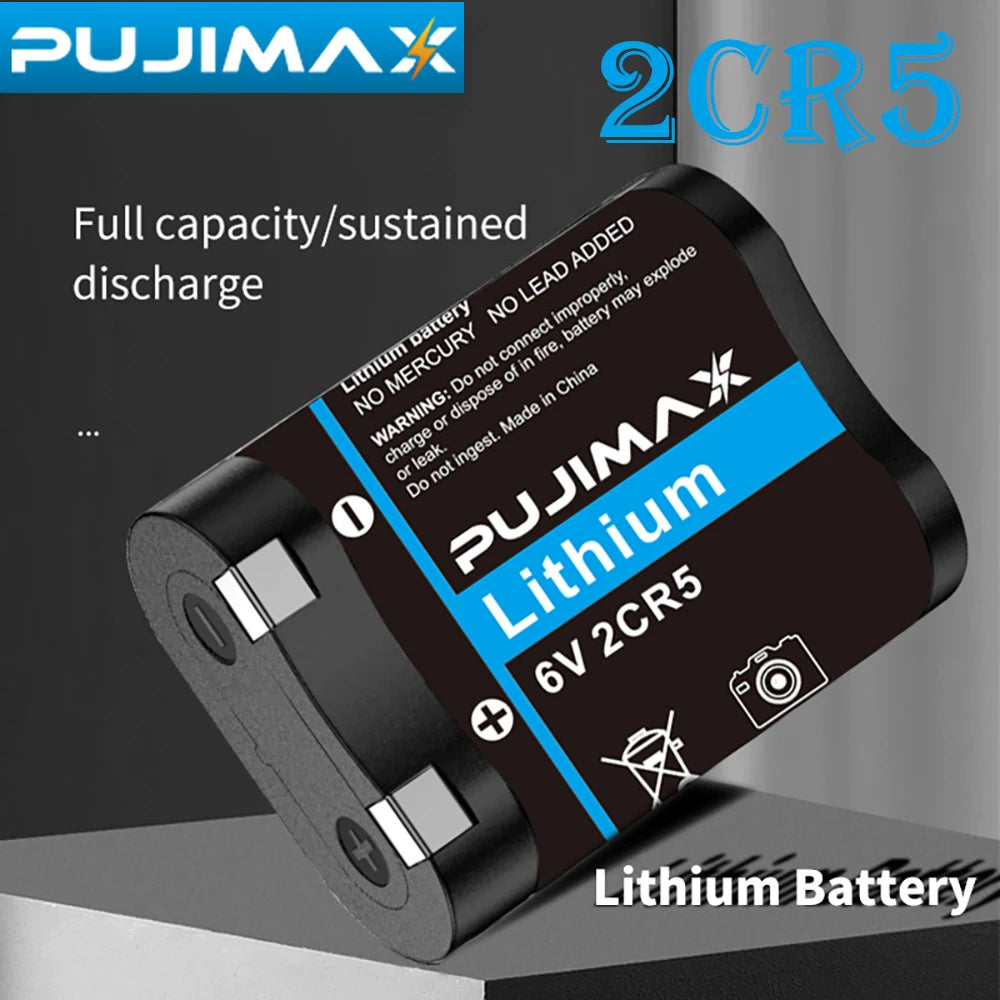 PUJIMAX Original 2CR5 Lithium Battery 6V Camera 2CR5 1700mAh Primary Batteries for Canon EOS5 50 55 650 10QD Minolta 303si Film