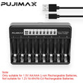 PUJIMAX 4/8slot AAA/AA Battery Charger for 1.5V Li-ion Rechargeable Battery Short Circuit Protect LCD Display Li-ion USB Charger
