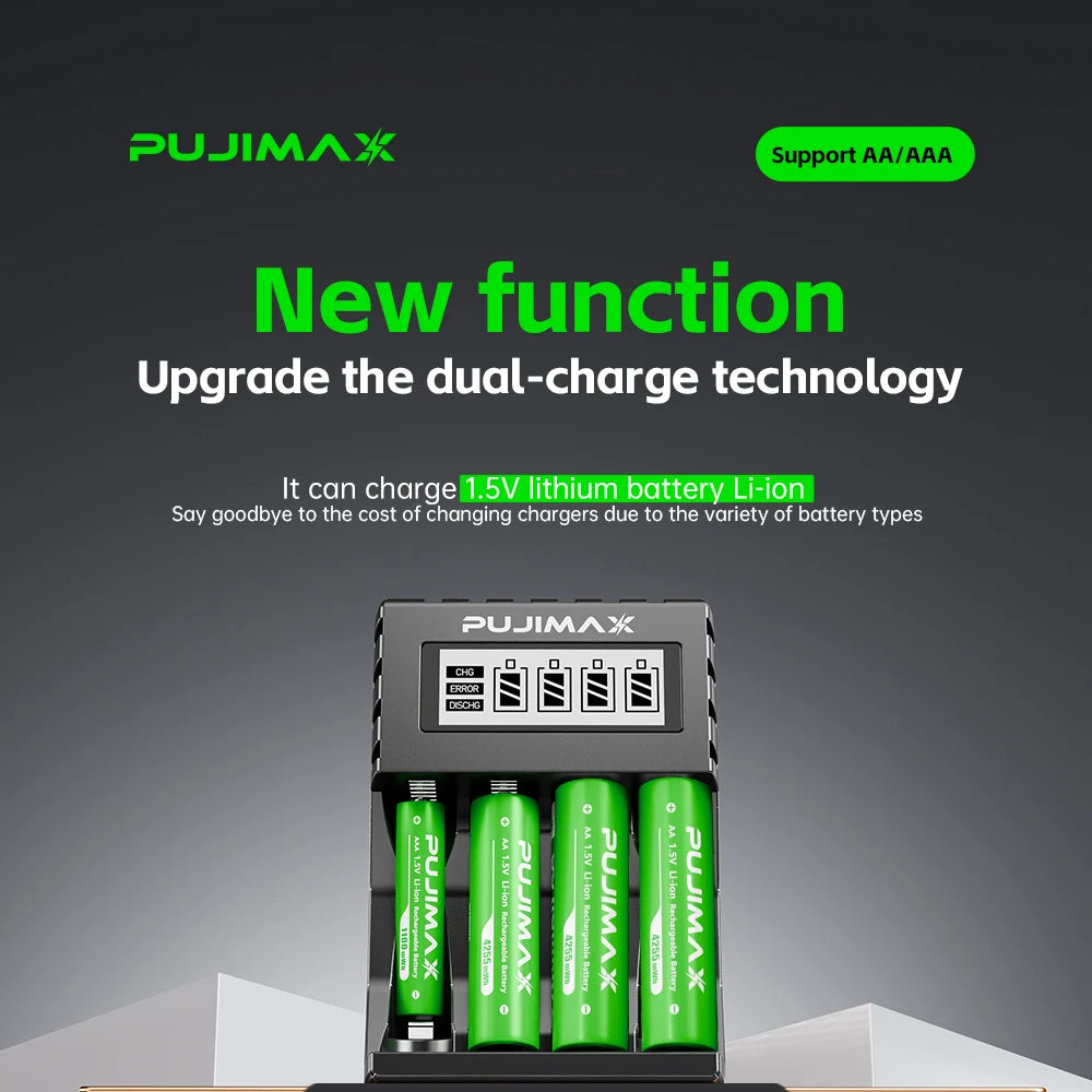 PUJIMAX LCD Display Smart Battery Charger For 1.5V AA/AAA Li-on Rechargeable Batteries Independent Charging Battery Charger