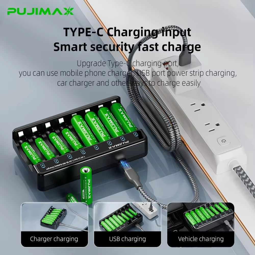 PUJIMAX AA/AAA 1.5V Li-ion Rechargeable Battery Charger 4255mWh/1100mWh Lithium Rechargeable Batteries For Remote Control Toy