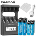 PUJIMAX Rechargeable Battery 1.5V AA 3400mWh AAA 1100mWh Lithium-ion Battery+Charger for Clock Radio Video Game Digital Camera