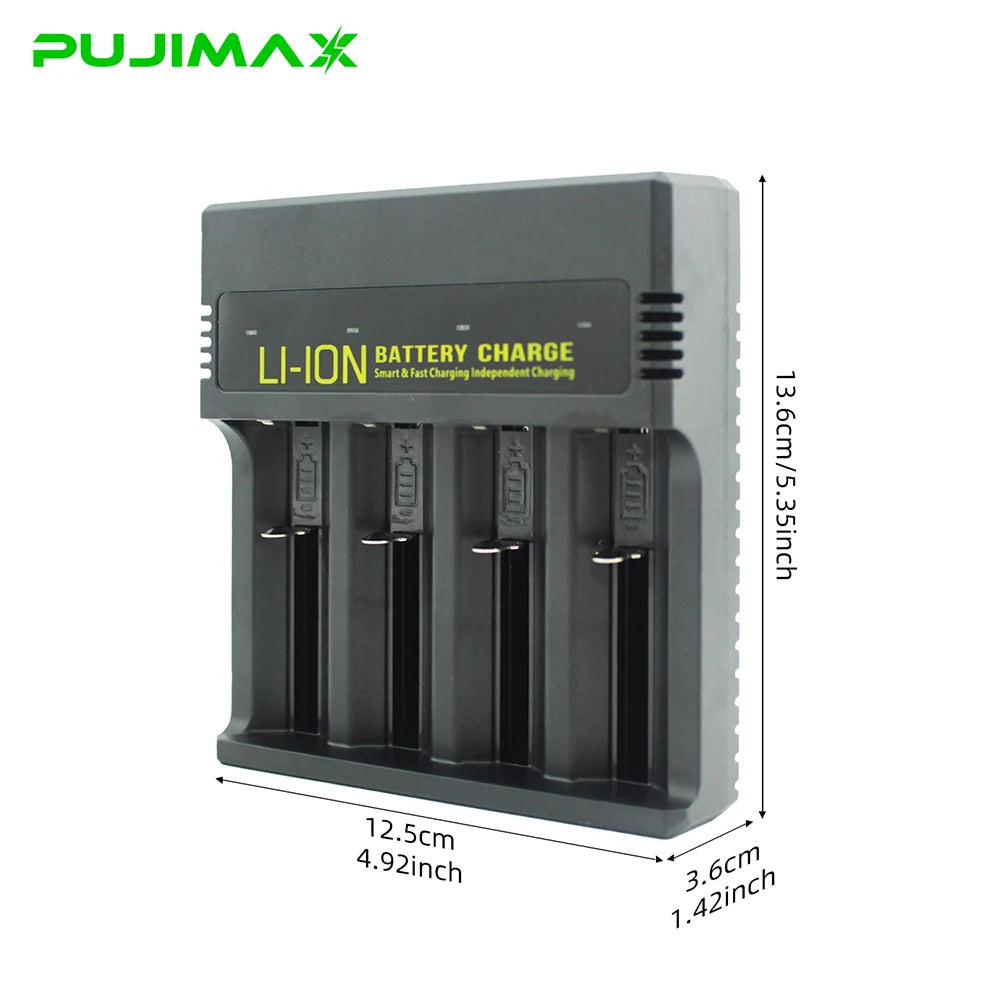 PUJIMAX 2/4 Slots Battery Charger for 3.7V 18650,21700,20700,26650,14500,16340 Li-Ion Batteries Short Circuit Pratection Charger