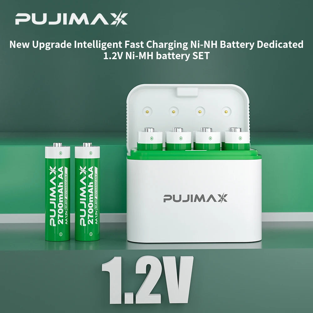 PUJIMAX Smart Charging Case Equipped with 8pcs 1.2V Rechargeable AA High-capacity 2700mAh NiMH Batteries Ni-MH battery kit