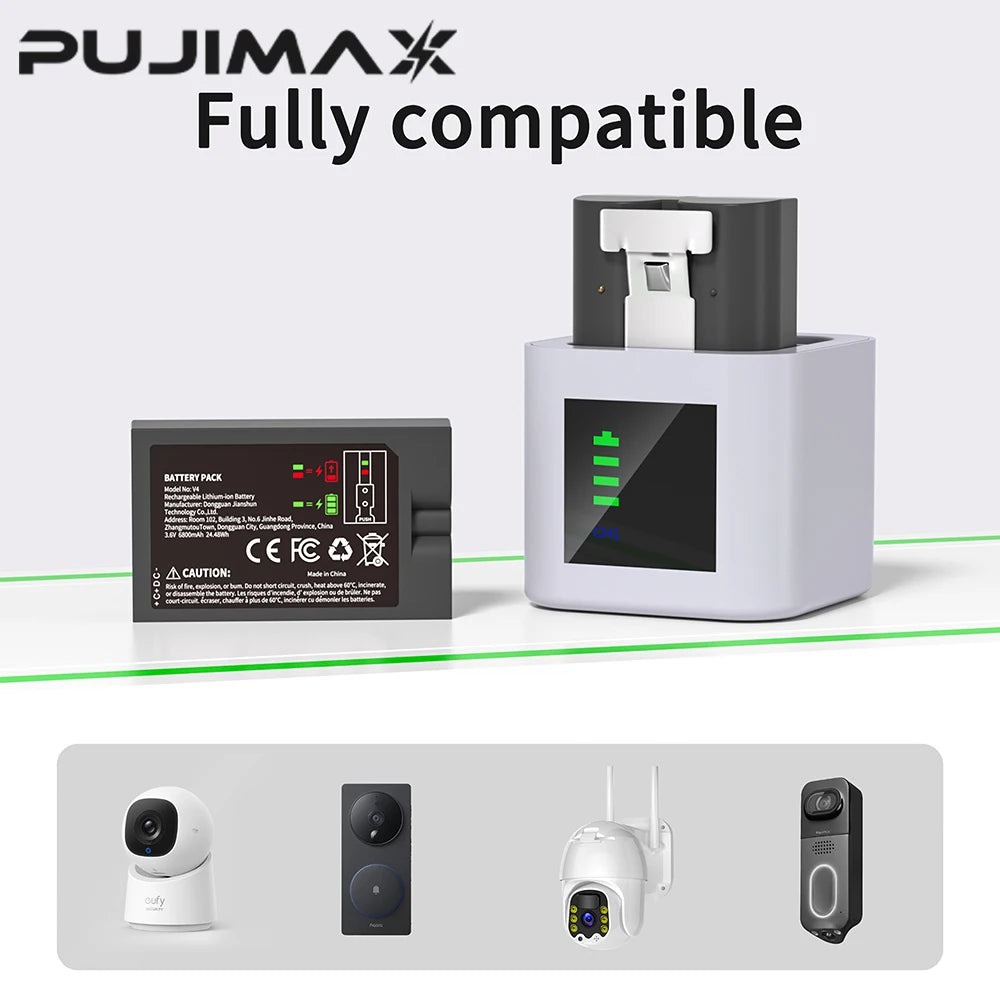 PUJIMAX 6800mAh V4 Battery For Ring Video Doorbell 3.65V Li-ion Battery Charger Compatible with Ring Video Doorbell 1/2/3/3 Plus