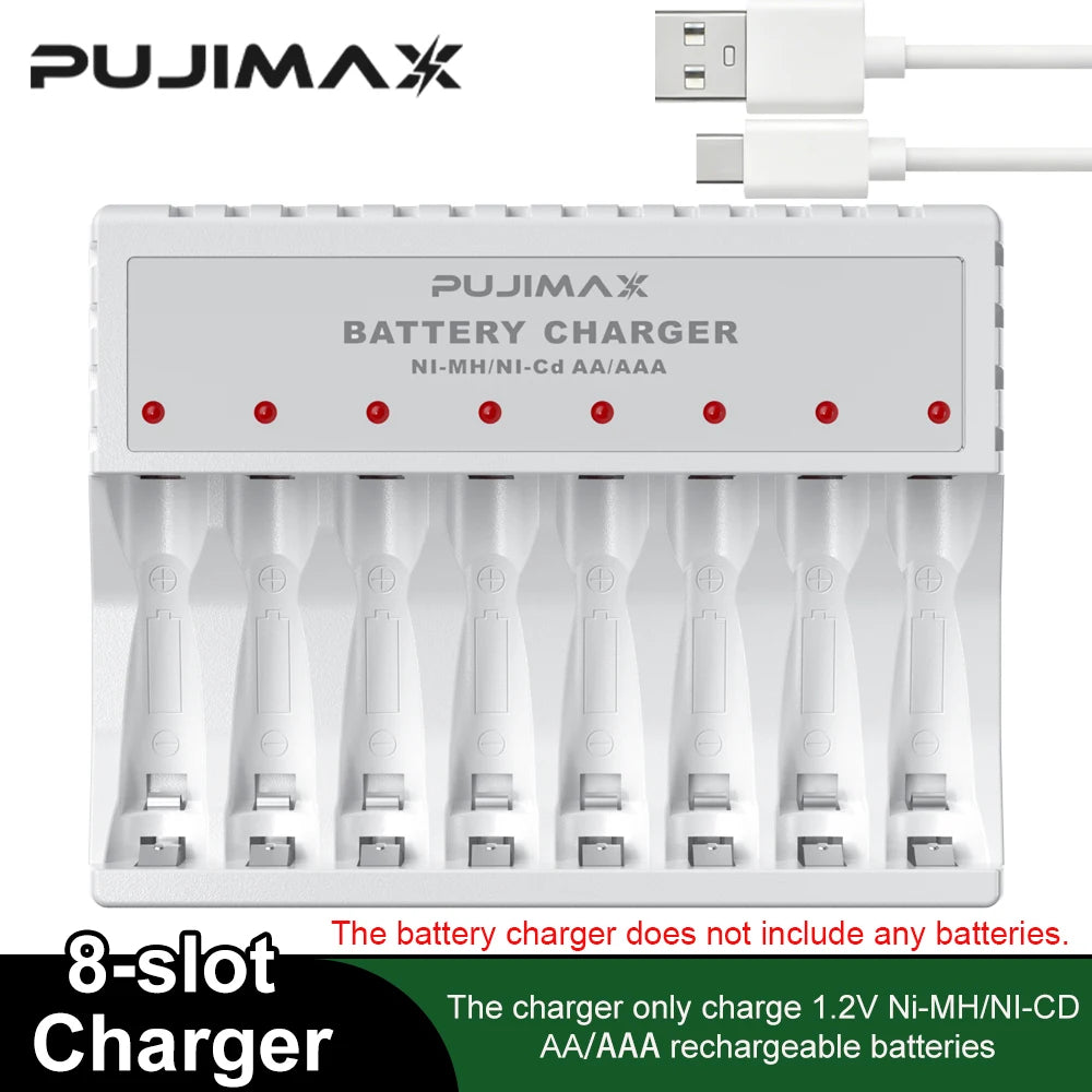 PUJIMAX 8-Slot Battery Charger With LCD Display For 1.2V AA/AAA Ni-Cd Ni-Mh Rechargeable Batteries AA AAA Charger Adapter