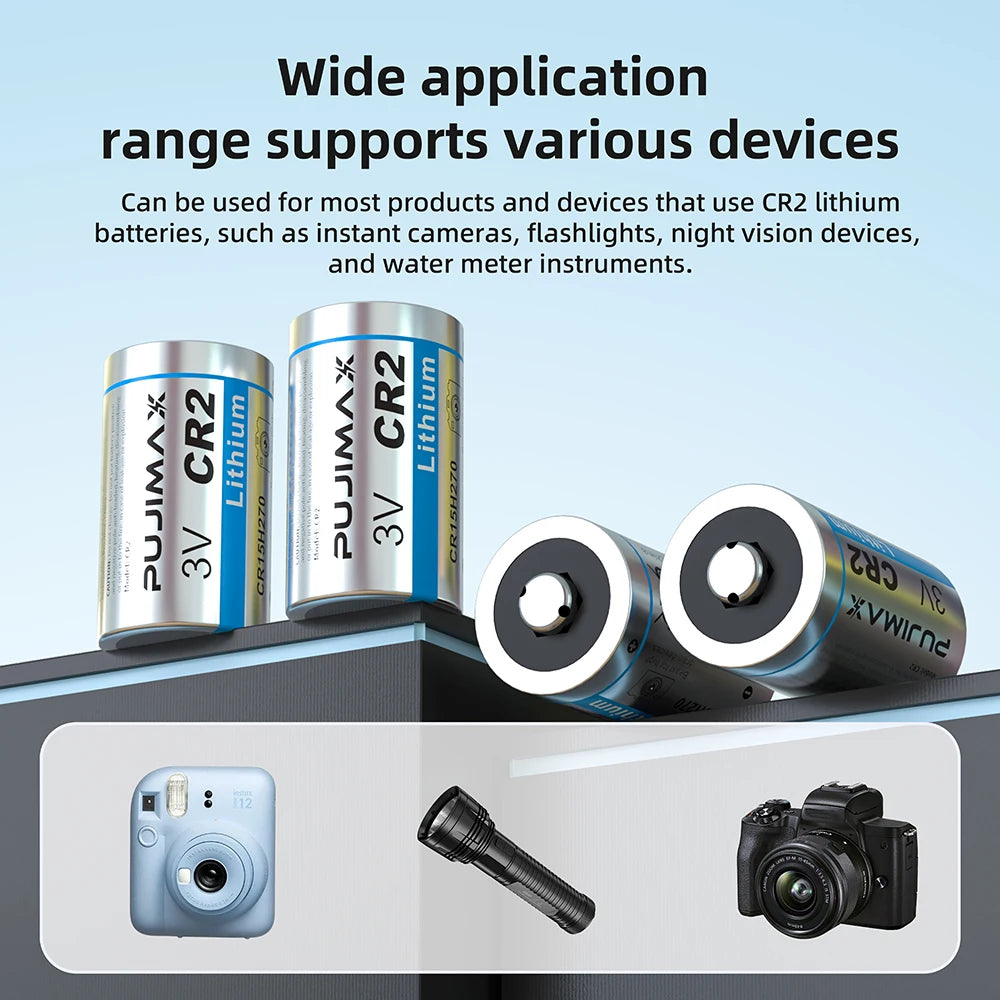 PUJIMAX CR2 3V Lithium Battery CR15H270 DLCR2 ELCR2 CR15266 Primary Batteries Non-Rechargeable Battery for Camera Smoke Detector