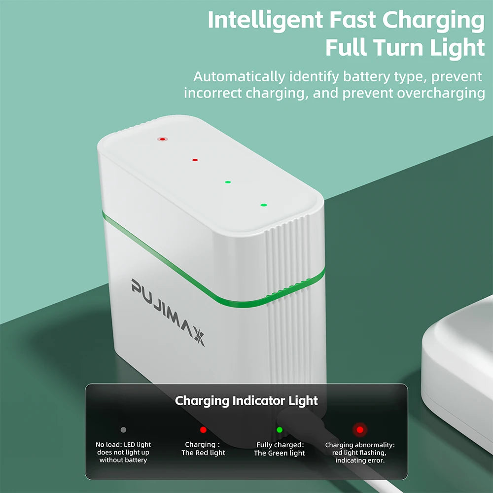 PUJIMAX 4 Slots 1.2V Ni-MH/Ni-Cd Battery Charger Smart Charging Compartment for AA/AAA Rechargeable Batteries with Type C Cable