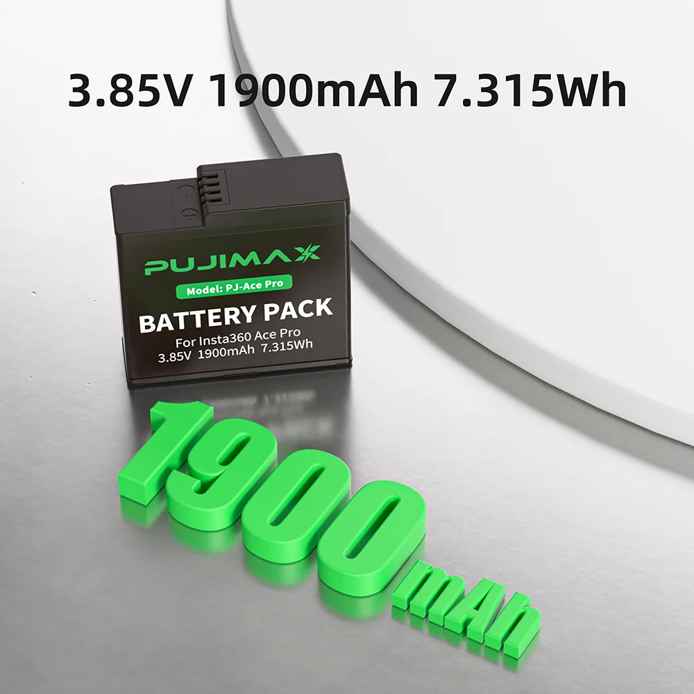 PUJIMAX 1900mAh Battery for Insta360 Ace Pro+2 slots Charger for Insta360 Ace Pro 2 Battery Accessory Insta360 Ace Pro Action