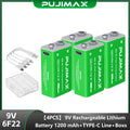 PUJIMAX 9V Rechargeable Battery 9 Volt 6F22 Lithium Li-ion Batteries For Toy Remote Control Microphone Walkie Talkie Fan