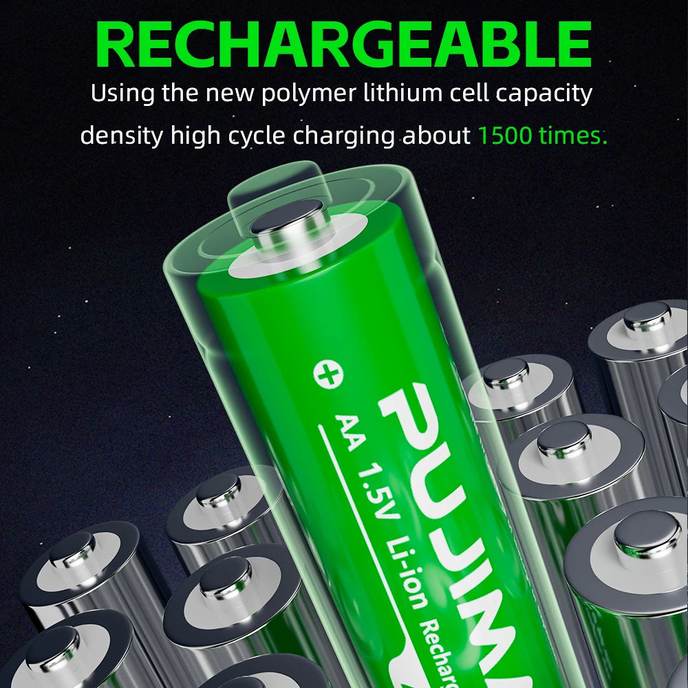PUJIMAX 8-Slot AA 1.5V Rechargeable Battery Charger High Capacity 3400mWh Battery Fast Charging Durable Charging Case Batteries