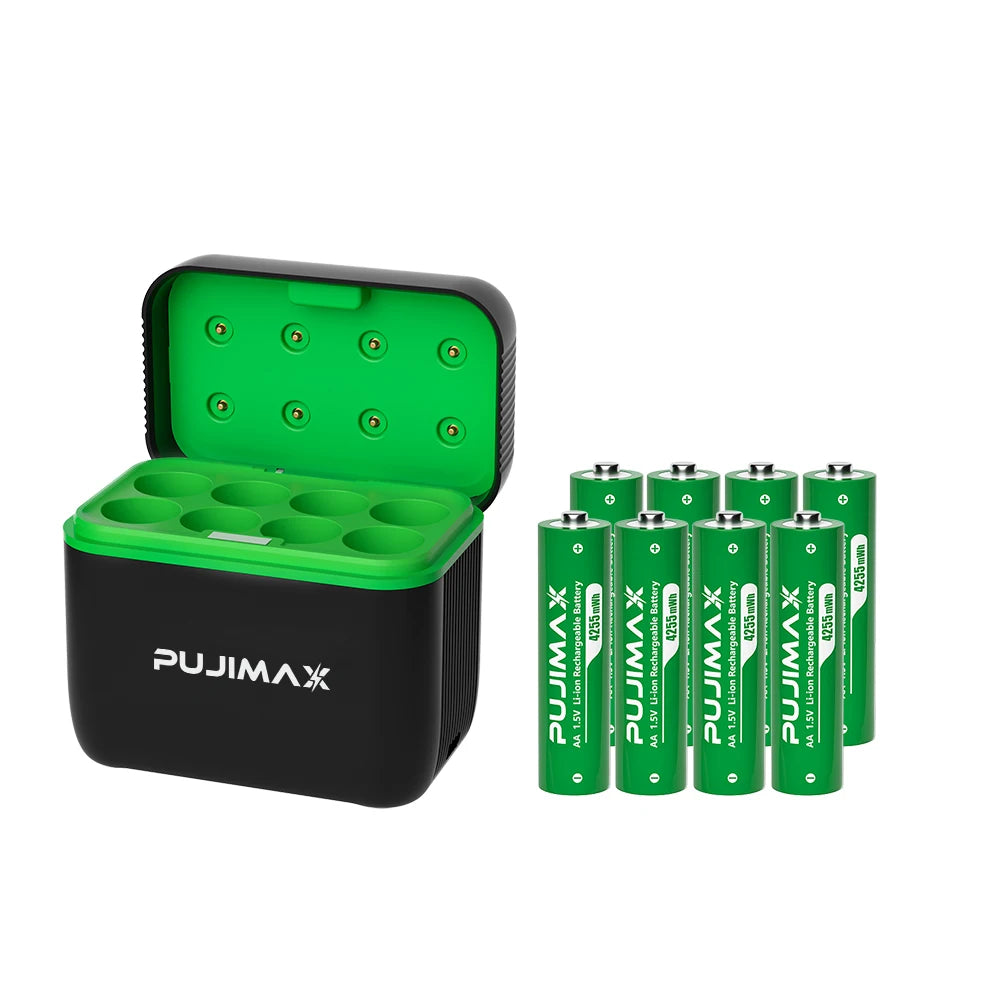 PUJIMAX 1.5V Constant Voltage AA Rechargeable Li-ion 4255mWh Battery With Intelligent LED Display Arc-look Battery Charger SET