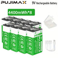 PUJIMAX USB-C Rechargeable Lithium Battery 9V 4400mWh High Capacity Durable Square Battery Digital Multimeters Wireless Doorbell